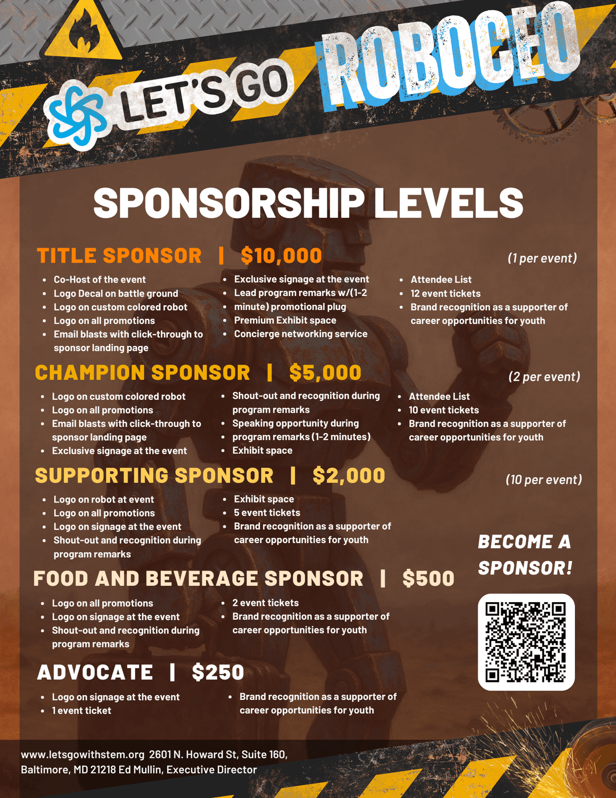 LET'S GO RoboCEO Sponsorship Levels